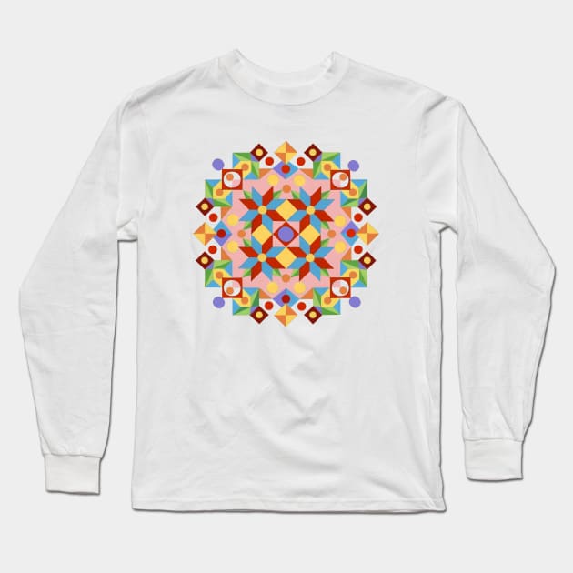 Pink Rolling Star Quilt Design Long Sleeve T-Shirt by PatriciaSheaArt